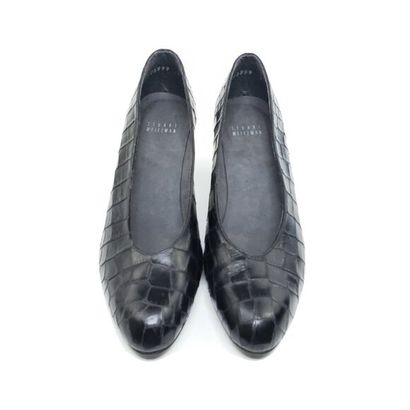 Stuart Weitzman Womens Block Heel Pumps Croc Embossed Black Leather Size 7 - Picture 3 of 10